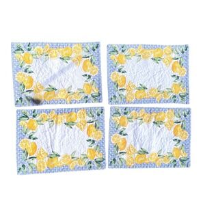 Lillian August Lemon Print Placemats Set of 4 Blue White Yellow Citrus Summer